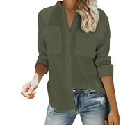 Friptspyg Chemisier en Mousseline Chemises à Manches Longues pour Femmes Chemises à col en V 100% Coton Tops avec Deux Poches