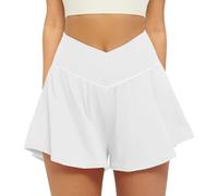 Friptspyg Shorts Sport pour Femmes Courtes V Cross Taille Haute 2-en-1 Shorts de Running D'été Tennis, Blanc XXL