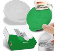 FrischFresh lot de 2 0,25 L couvercles canette silicone vert-blanc, réutilisables, lave-vaisselle, hermétiques & sans BPA - idéal festival, plage, jardin, voiture, bureau