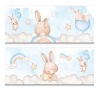Frise 15cm x 200cm pour chambre d'enfant chambre de bébé décor autocollant frise murale autocollante sticker mural pour enfants filles garçons Y033 (Lapins Ballons Bleu)