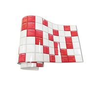 Frise Murale Autocollant Mosaïque blanche rouge Bordure de Papier Peint Papier Peint Autocollant imperméable en PVC Plinthe Autocollant de Salle de Bain Décor Mural20X240CM