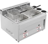 Friseur commercial, cuisinière à gaz de comptoir en acier inoxydable avec double réservoir de 10L, paniers de filtre, couvercles et tasses d'assaisonnement pour les restaurants~/