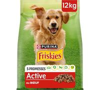 FRISKIES | Active | Chien | Croquettes pour Chiens Adultes | au Boeuf | Aide à Maintenir Un Niveau d'énergie élevé | Sac | 12 KG