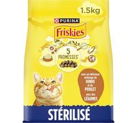 FRISKIES pour Chats Stérilisés Au Poulet, à la Dinde et aux Légumes - Croquettes pour Chat Adulte - 1,5kg