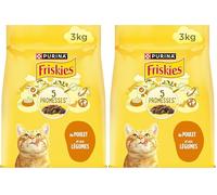 FRISKIES | Chat | Croquettes complètes pour Chats Adultes | Au Poulet et aux Légumes | Aliment Complet Riche en Vitamines et Minéraux | Sac | 3 KG (Lot de 2)