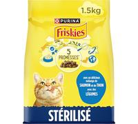 FRISKIES | Chat | Croquettes complètes pour Chats Adultes stérilisés | Au Saumon et aux Légumes | Aliment Complet pour Les Chats stérilisés | Sac | 1,5 KG