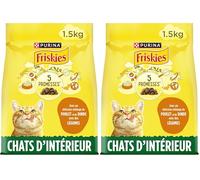 FRISKIES | Chat d'intérieur | Croquettes complètes pour Les Chats Adultes d'intérieur | Au Poulet et aux Légumes | Aliment Complet pour Les Chats Vivant en intérieur | Sac | 1,5 KG (Lot de 2)