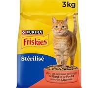 FRISKIES | Chat | Croquettes complètes pour Chats Adultes stérilisés | Au Boeuf, Au Poulet et aux Légumes | Aliment Complet pour Les Chats stérilisés | Sac | 3 KG