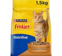 FRISKIES - Croquettes Chat Adulte Stérilisé Dinde Poulet - Sac de 1,5 kg | Croquettes Chat Stérilisé Saveur Dinde, Poulet, Légumes - Maintien du poids et système urinaire - Santé Chat, Repas savoureux