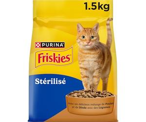 FRISKIES - Croquettes Chat Adulte Stérilisé Dinde Poulet - Sac de 1,5 kg | Croquettes Chat Stérilisé Saveur Dinde, Poulet, Légumes - Maintien du poids et système urinaire - Santé Chat, Repas savoureux