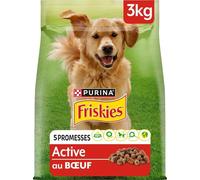 FRISKIES - Croquettes Nutritives au Bœuf pour Chien Adulte Actif, Saveur Gourmande (3 kg) - Lot de 2 - Vendu par Lot