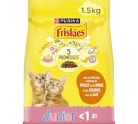 FRISKIES - Croquettes Nutritives pour Chat Junior, Saveur Poulet et Dinde aux Légumes (1,5 kg) - Lot de 3 - Vendu par Lot