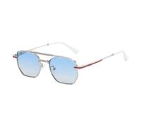 frissin Pilot Lunettes de soleil pour homme et femme Protection UV400 Carré Double pont Cadre en métal Rétro Lunettes de soleil Vintage Sunnies Outdoor Voyage Cyclisme, 1 pièce bleu argenté