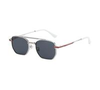 frissin Pilot Lunettes de soleil pour homme et femme Protection UV400 Carré Double pont Cadre en métal Rétro Lunettes de soleil Vintage Sunnies Outdoor Voyage Cyclisme, 1 pièce gris argenté