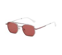 frissin Pilot Lunettes de soleil pour homme et femme Protection UV400 Carré Double pont Cadre en métal Rétro Lunettes de soleil Vintage Sunnies Outdoor Voyage Cyclisme, 1 pièce rouge argenté