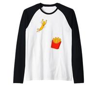 Frites sautant dans Un Seau drôle Fast Food Box Kawaii Manche Raglan