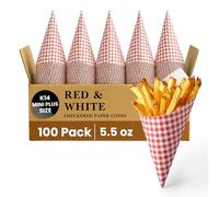 Friteshop - Lot de 100 mini cônes en papier à carreaux rouges et blancs de qualité supérieure K-14 - Fabriqués en Europe - Jetables pour frites - Absorbant la graisse - Cône de collation professionnel