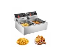 Friteuse 12L Electrique Inox, Friteuse Commerciale en Acier Inoxydable, à Double Réservoir 5000W Friteuse avec 2Paniers à