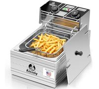 Friteuse 20L Electrique INOX, Friteuse Commerciale 3500 W avec paniers et couvercles, double cuve, avec contrôle de la durée et de la température (Friseur unique 10L NQ7)