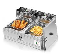 Friteuse 20L Electrique INOX, Friteuse Commerciale 3500 W avec paniers et couvercles, double cuve, avec contrôle de la durée et de la température (T23498)