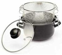 FRITEUSE BAUMALU 20 CM NOIRE EMAIL INDUCTION AVEC PANIER + couvercle en verre