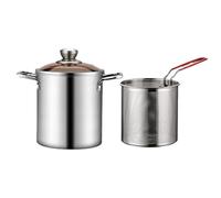 Friteuse 304 en acier inoxydable de 3 L avec couvercle - Poêle à frire de qualité alimentaire avec panier en maille, poêle à frire à économie d'huile pour frites, poulet, légumes, compatible induction