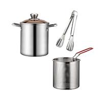 Friteuse 304 en acier inoxydable de 3 L avec couvercle - Poêle à frire de qualité alimentaire avec panier en maille, poêle à frire à économie d'huile pour frites, poulet, légumes, compatible induction