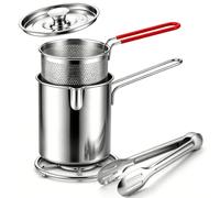Friteuse 5 Pièces, Mini Friteuse en Acier Inoxydable avec Panier | Petite Friteuse à Huile avec Couvercle, Pince et Support Antidérapant, Casserole à Friture pour Frites, Poulet, Poisson