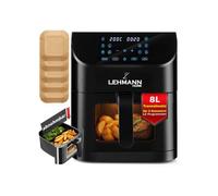 Friteuse à air chaud, 8 l, avec fenêtre, Airfryer avec 12 programmes, max 200 degC, insert de séparation pour aliments, revêtement