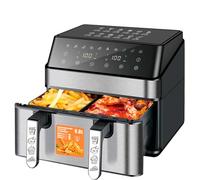Friteuse à air chaud à double panier 9 L, technologie DualZone, 2 tiroirs antiadhésifs indépendants avec cuisson synchronisée et adaptée, 10 préréglages à touche unique