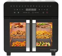 Friteuse à air chaud Iceagle 23 L double zone - Friteuse à air chaud XXL avec porte française | Four à air chaud double chambre, 15 programmes, 2 200 W, 12 accessoires, séparateur amovible pour la cha