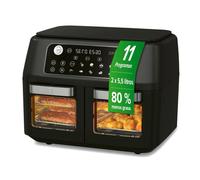 MAXXMEE Friteuse à air chaud à double chambre 11 l | Combinaison intelligente de four à air chaud, grill et friteuse avec 2 compartiments XXL de 5,5 litres chacun | Panneau de commande numérique et