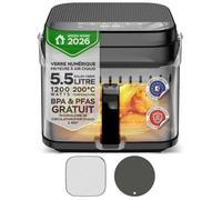 Friteuse à air chaud TURBOTRONIC AFG5 - 5,5 L XXL - Cuve en verre sans BPA & PFAS - 8 programmes automatiques - Noir