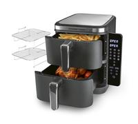 Friteuse à air chaud verticale à double chambre GOURMETmaxx FryUp | friteuse à air chaud verticale | écran tactile rabattable | 32% plus compacte | capacité 10 l | friteuse à air chaud 2 chambres