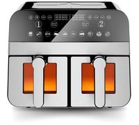 Friteuse à air Comfy Nest CNAFD45WS - 2400 W à double panier numérique en acier inoxydable avec fenêtre - 9 L