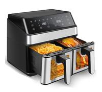 Friteuse à Air Double 4L + 4L, 3000W - Friteuse Sans Huile avec 10 Fonctions, 0% BPA - Écran Tactile et Fenêtre Visible - Noir
