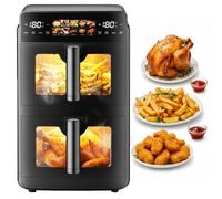 Friteuse à air double couche extra grande capacité, 2 tiroirs verticaux, design peu encombrant, capacité de 5 L + 5 L et 10 litres, avec fenêtre de visualisation, 10 menus prédéfinis, comprend une