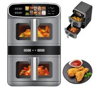 Friteuse à air double couche extra grande capacité, 2 tiroirs verticaux, design peu encombrant, capacité de 6 L + 6 L et 12 litres, avec fenêtre de visualisation, 10 menus prédéfinis, comprend une