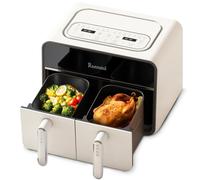 Friteuse à air double zone Runnatal 8 L avec hublot, sans huile, 2 tiroirs, programmes de cuisson 14 en 1 avec marmites pour légumes et viandes, écran tactile, faible en gras compatible lave-vaisselle