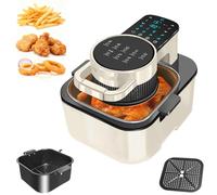 Friteuse à air Easy View avec arrêt automatique, technologie de chauffage rapide 1350 W, 8 préréglages à une touche pour ailes de poulet, frites, steak, panier antiadhésif et lavable au lave-va white