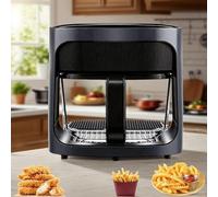 Friteuse à air électrique 6L Friteuse à air sans huile, Friteuse à air visuelle en verre automatique pour la maison, Affichage LED, Réglage de la température avec 7 préréglages, Vue panoramique