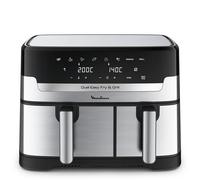 Moulinex Dual Easy Fry EZ905D20 friteuse Double 8,3 L Autonome 2450 W Friteuse d’air chaud Noir, Acier inoxydable