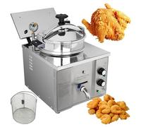 Friteuse à air profond à pression électrique, machine commerciale de poulet frit à haute pression de 3000 W avec grand réservoir d'huile,machine de friture de poulet en acier inoxydable de 16 L