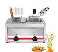 Friteuse à double cuve 20 L en acier inoxydable, grande capacité, cuve électrique avec contrôle de température, plaque de cuisson pour frites et steaks de poulet, 001 (1)