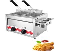 Friteuse à double réservoir en acier inoxydable de 20 L avec 2 paniers, puissance de feu réglable pour frites, poulet, beignets - Idéal pour restaurant, salle à manger, usage domestique