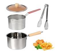Friteuse à Frites et Panier en Acier Inoxydable, 2,5 L Pot de Filtre à Huile avec Couvercle et Passoire, Récipient à Graisse de Bacon, Petite Friteuse pour Chips Tempura Poisson, 20x20×10.5 cm