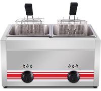 Friteuse à gaz 10 L, 20 L, 30 L, en acier inoxydable, friteuse à gaz commerciale, puissance de feu réglable, pour frites, beignets, poissons, panier et couvercle amovibles, revêtement antiadhésif