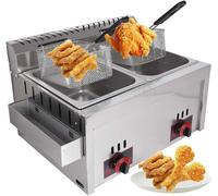 Friteuse à gaz, 10 L x 2 cylindres, double cuve en acier inoxydable, idéale pour la friture de poulet professionnelle en restauration - Cuve avec panier-cuve - Parfaite pour une utilisation domestiqu