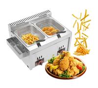 Friteuse à Gaz 16L en Acier Inoxydable Double Cuve Haute Capacité avec 2 Paniers à Frites pour Restaurant, Cuisine Maison,