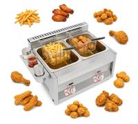 Friteuse à gaz, 60,3 x 46 x 33,5 cm, double réservoir commercial, en acier inoxydable, friteuse professionnelle avec paniers filtrants, couvercle, zones froides, pour restaurant, snack-bar, apéritifs